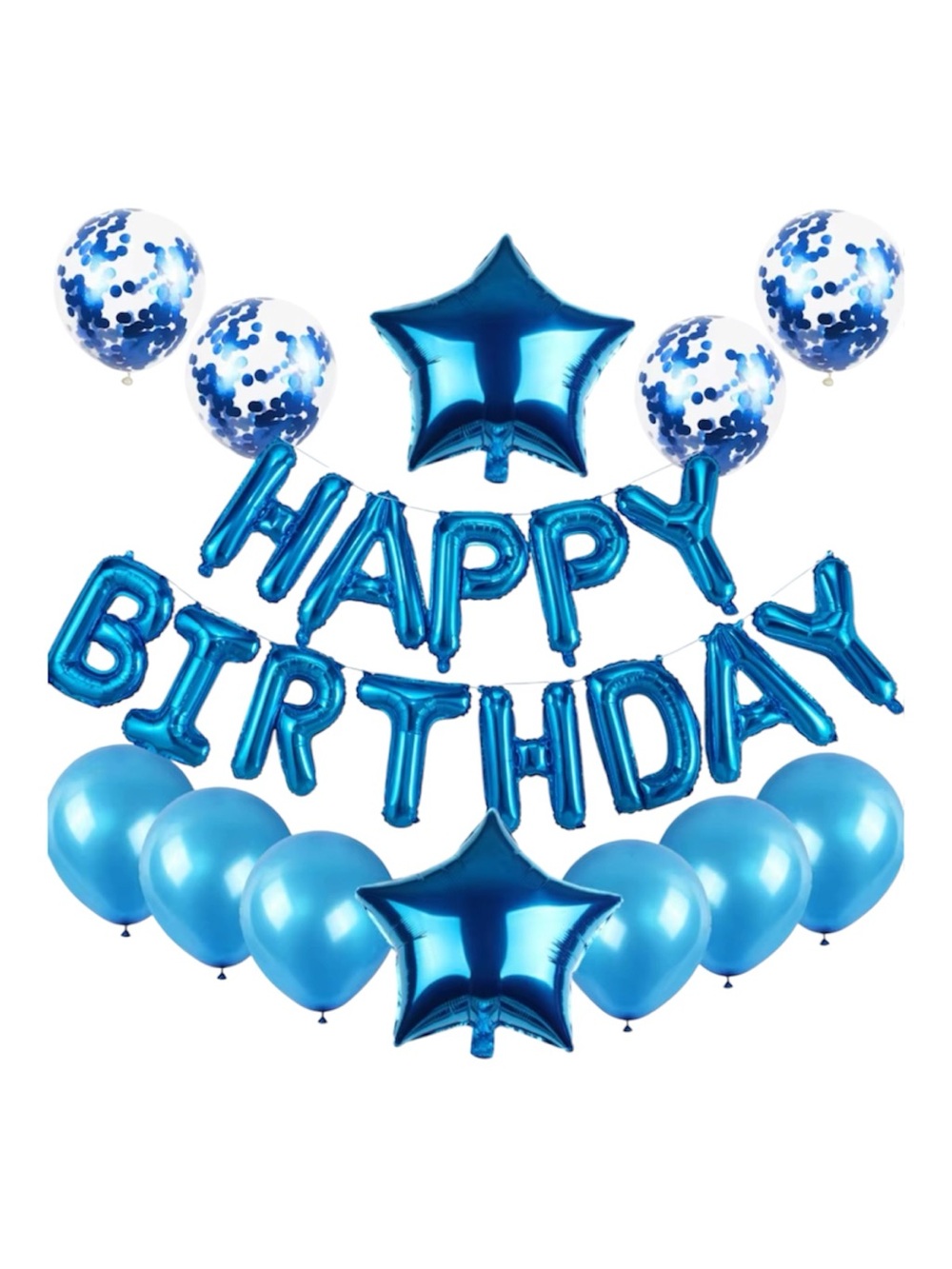 25 Pcs Blue Happy Birthday Balloon Set Foil Stars Confetti Latex Party Decor